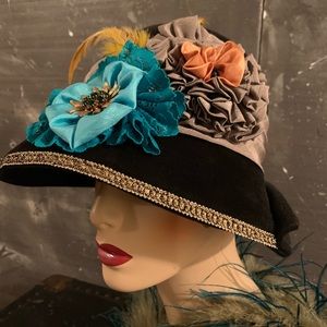 Custom couture rabbit velour womens black cloche